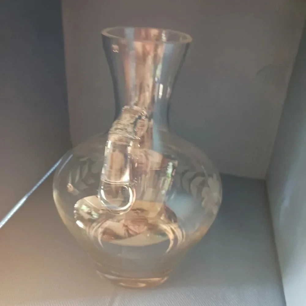Crystal wine carafe and glasses set of 4 etched floral pattern
